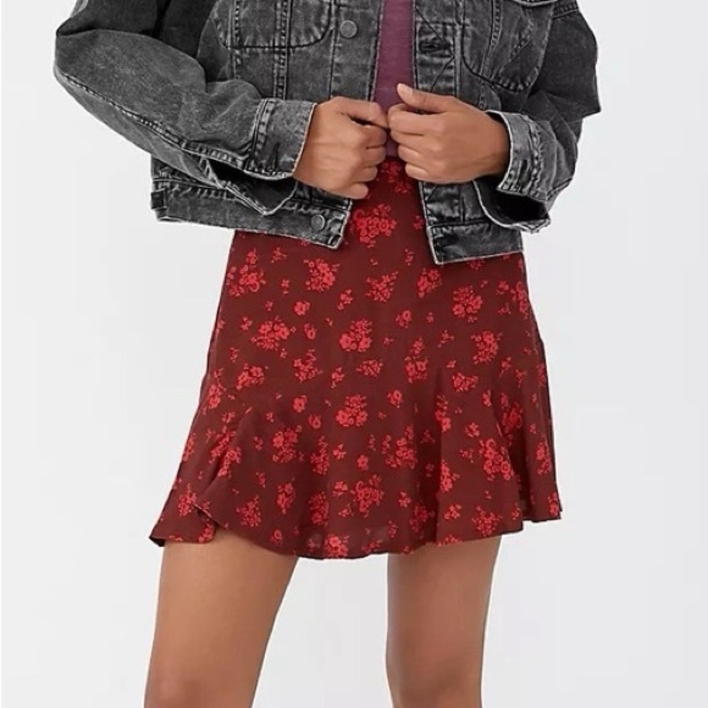 Free People Ryanne Mini Skirt in Burgundy/Red